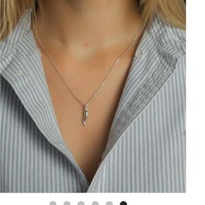 New Silver Italian horn necklace